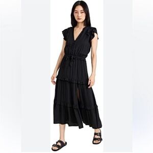 PAIGE Black Midi Dress with Ruffle Details